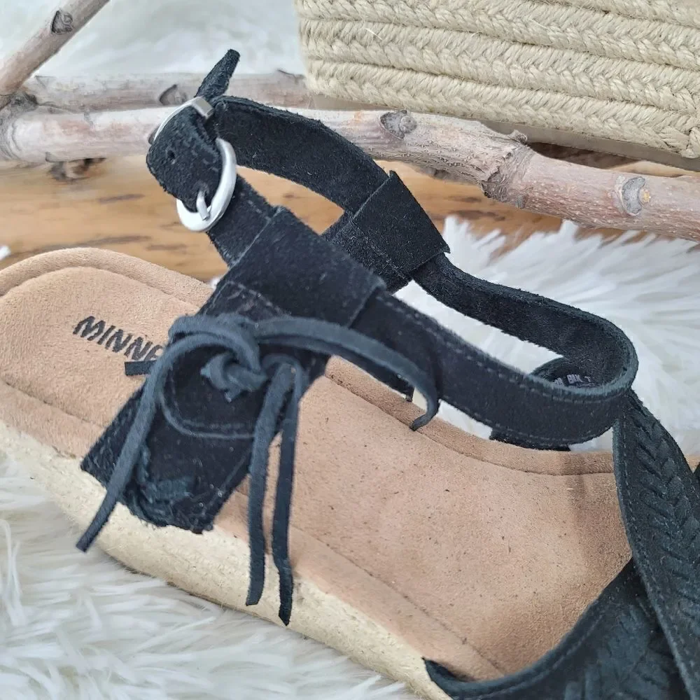 Minnetonka black suede espadrilles wedges